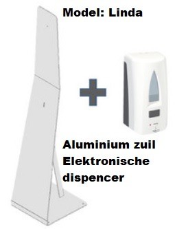 Desinfectiezuil linda vervaardig uit aluminium met elektronische contacloze dispenser met 1000ml hervulbaar reservoir